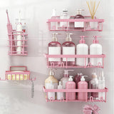 5Pcs Adhesive Shower Caddy Bathroom Wall Organizer Rack Pink