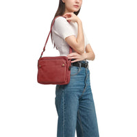 Women PU Leather Crossbody Bag Multifunctional Three Layer Purse Shoulder Bag Tote Red