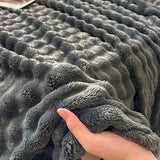 Soft Fleece Bubble Blanket for Sofa Bed Home Decor Elegant Gray