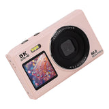 5K HD Dual-Screen Digital Camera Point-and-Shoot Selfie Camera with LED Fill Light Pink