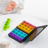7-Day 28 Compartments Pill Box Medicine Organiser with Snap Lids for Vitamin Fish Oil Medicine Black and Rainbow