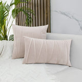 2PCS Velvet Stripe Cushion Covers Decorative Throw Pillow Cases for Sofa & Home Decor Beige