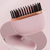 Mini Wireless Rechargeable Hair Straightener Comb Portable Styling Tool for Women Pink