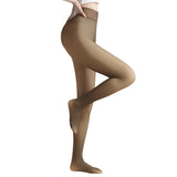 Women Winter Tights Pantyhose Trendy Fake Translucent Warm Stockings High Waisted Fleece Thick Leggings Brown