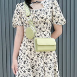 2Pcs Set PU Leather Trendy Bags Woman Travel  Cross Body Bag with Coin Pouch Green