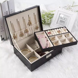 Jewelry Organizer Case Box Holder Storage Earring Ring Velvet Display Leather Black
