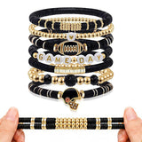 7 Piece Football Clay Bead Bracelet Stack Set Elastic Black