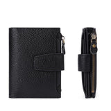 Genuine Leather Women's Wallet Short RFID Blocking Purse with Zipper Black