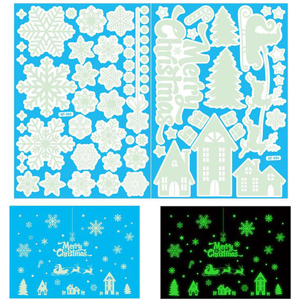 Glow-in-the-Dark Christmas Decoration Sticker Static Cling Xmas Window Decals Snowflake Style