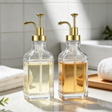 2 PCS 500ml Square Glass Syrup Soap Dispenser Bottles with Funnel Gold