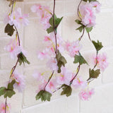 4PCS Sakura Vine Artificial Silk Hanging Garlands 2.3m for Wedding & Home Decoration Light Pink