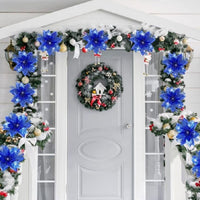 10Pcs Red and Gold Poinsettia Artificial Christmas Flowers – Xmas Tree Ornaments Blue