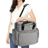 Double-Layer Portable Nail Polish Organizer Bag with Removable Pouches for Travel Gray