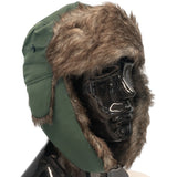 Trapper Hat with Warm Faux Fur – Russian Bomber Pilot Winter Hat Dark Green