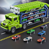 Foldable 3-Layer Car Race Track Toy Set with Carrier Truck and 6 Toy Cars Green