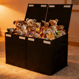 Foldable Toy Storage Organizer Box with Lid & Dividers Black Small