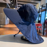 Unisex Wide Brim Sun Hat with Neck Flap UV Protection Fishing Cap for Outdoor Hiking Navy Blue