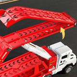 Large Transporter Truck Toy with Dual Track and 6 Alloy Racing Cars Red