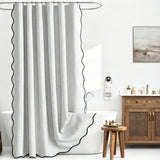 Shower Curtain Linen Textured with Hooks Wavy Edge Washable Waterproof Silver