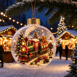 2 PCS 8cm Clear Plastic Fillable Christmas Ball Ornaments Red Train