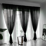 3 Piece Sheer Rod Pocket Curtains Polyester for Room Divider Black