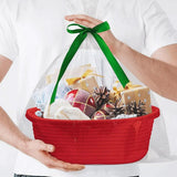 Gift Basket With Bag And Ribbons Woven Storage Basket With Handle - Red