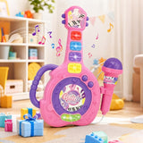 Guitar Toy with LED Lights Detachable Microphone and Music Pink