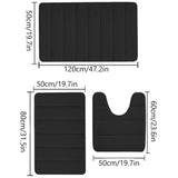 3 Pieces Set Water Absorption Bathroom Floor Mats Non-Slip Bath Mats Black