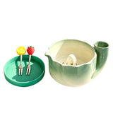 Self-Spinning Berry Washing Bowl Set with Drain Holes and 2 Fruit Forks Gradient Cyan