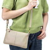 Womens Genuine Leather Crossbody Bag Handbag Shoulder Bag Clutch Wallet Apricot