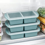 3PCS Silicone Freezer Trays with Lid For Meal Prep&Freezing Soup Stews Gray Blue