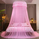 Lace Bed Canopy Drapes Dome Mosquito Net Hanging Bed Curtain Pink