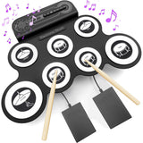 Electric Portable Roll-Up Drum Toy Set with Sticks Practice Pad White with Print