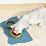 Non Slip Pet Feeding Mat Thick Silicone with Raised Edge Spill Guard Blue