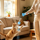Retractable Cat Teaser Launcher Automatic with 2 Plush Balls for Cats Dogs Blue
