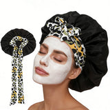 Double Layer Satin Sleep Bonnet Cap for Curly and Braided Hair Black