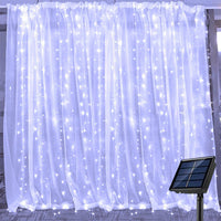 Solar Fairy Curtain Lights – Christmas Hanging String Lights for Window Backdrop  White