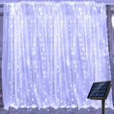 Solar Fairy Curtain Lights – Christmas Hanging String Lights for Window Backdrop  White