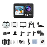 8K 30FPS Action Camera with Waterproof Case Dual Screens and EIS Stabilization