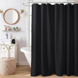 Water Resistant Waffle Shower Curtain with 12 Rustproof Metal Rings Black