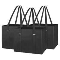 3Pcs Reusable Grocery Bag Non-Woven Shopping Tote Bag with Handles Black