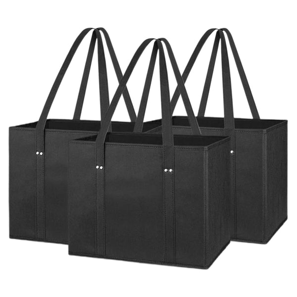 3Pcs Reusable Grocery Bag Non-Woven Shopping Tote Bag with Handles Black