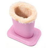 Soft Plush Lined PU Leather Eyeglasses Desk Holder Stand with Base Pink