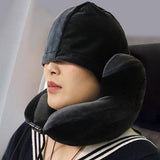 Travel Neck Pillow Airplane Neck Support Pillow with Noise Reducing Earmuffs Dark Gray