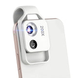 200X Zoom Phone Microscope Lens with LED Light Portable Digital Microscope for Smartphones White