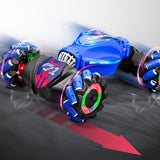 2.4GHz RC Stunt Car Toy with Light Music 4WD Off-Road Remote Control Twist Car Toy for Kids Xmas Birthday Blue