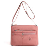 Multi-Pocket Crossbody Bag for Women Water Resisant Shoulder Bag Messenger Bag Casual Nylon Purse Handbag Pink