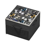 Shoe Organizer for Closet – Foldable Storage Containers with Adjustable Dividers & Transparent Cover Black