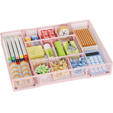 Adjustable Desktop Drawer Organizer Expandable Basket with Dividers for Home Pink