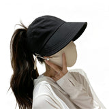 2PCS Wide Brim Quick Dry Foldable Sun Hat with Ponytail Opening and Hook